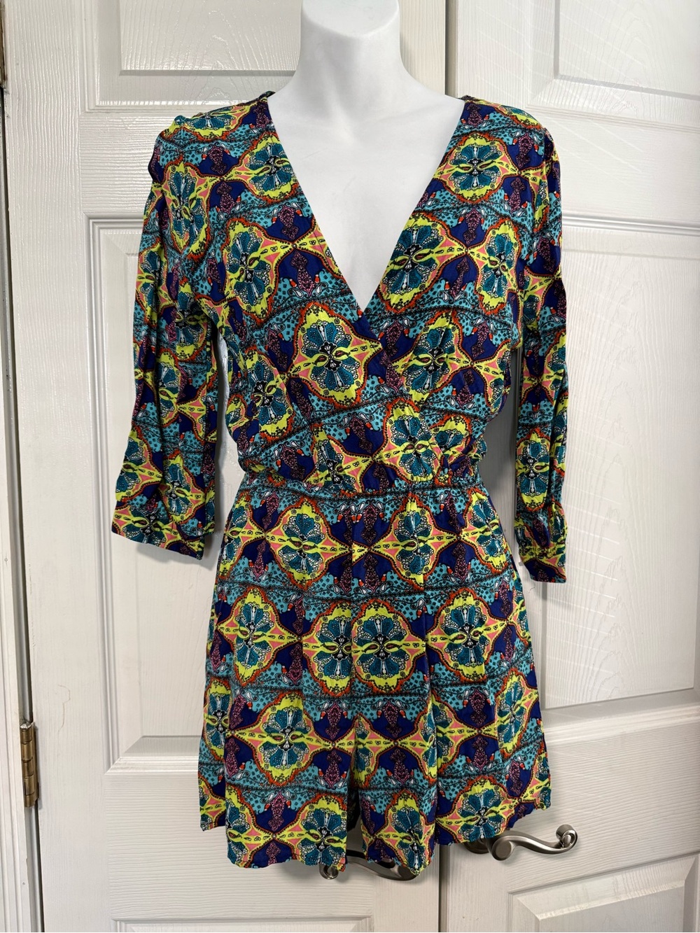 Soho Girls Multicolor Teal & Yellow Floral Wrap Romper